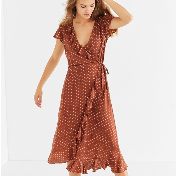 ruffle midi wrap dress